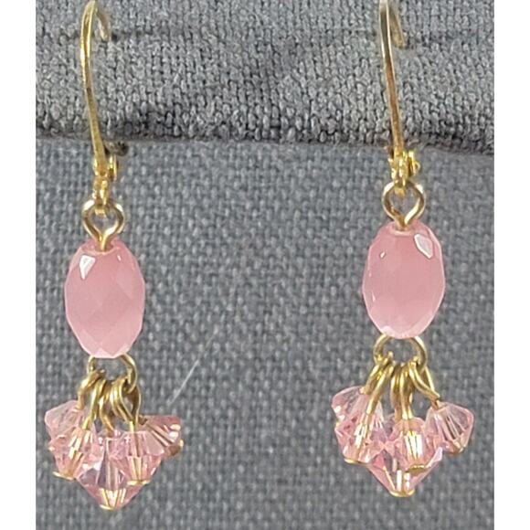 Pink Iridescent Multi Beads Chandelier Earrings - Picture 2 of 4